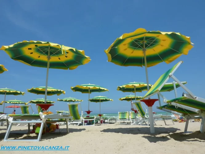 Ombrelloni giallo-verdi sulla spiaggia di Pineto