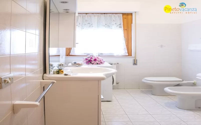 Bagno con credenza a specchio, lavandino, bidet e gabinetto Appartamento Pineto Vacanza Gemma 2